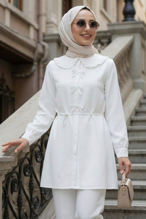 Bebe Yaka Beyaz Tesettür Tunik 20274B - N.S NEVA STYLE