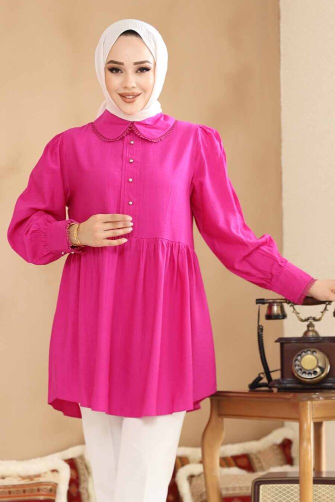 Bebe Yaka Fuşya Tesettür Tunik 40691F - 2