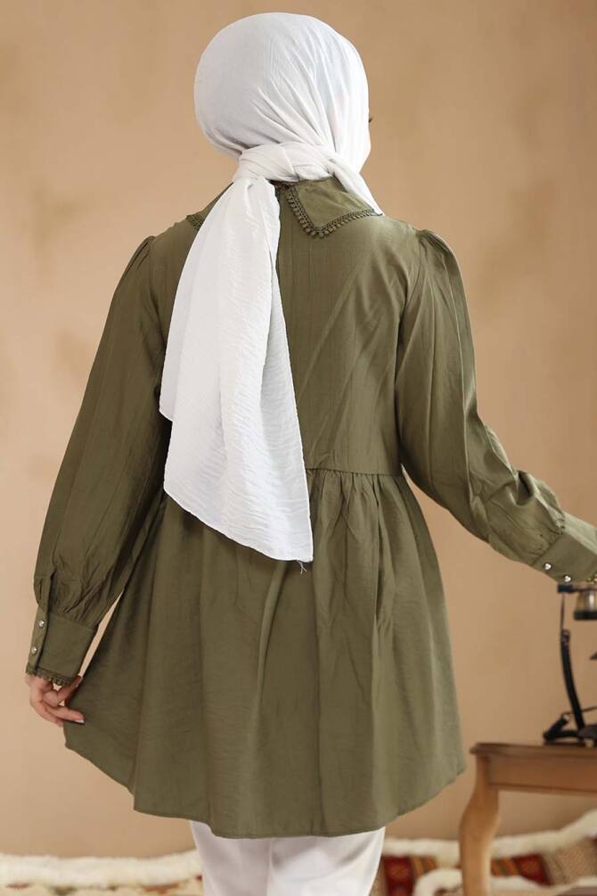 Bebe Yaka Haki Tesettür Tunik 40691HK - 4