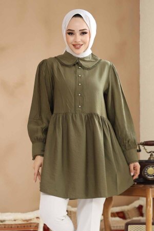 Bebe Yaka Haki Tesettür Tunik 40691HK - 3
