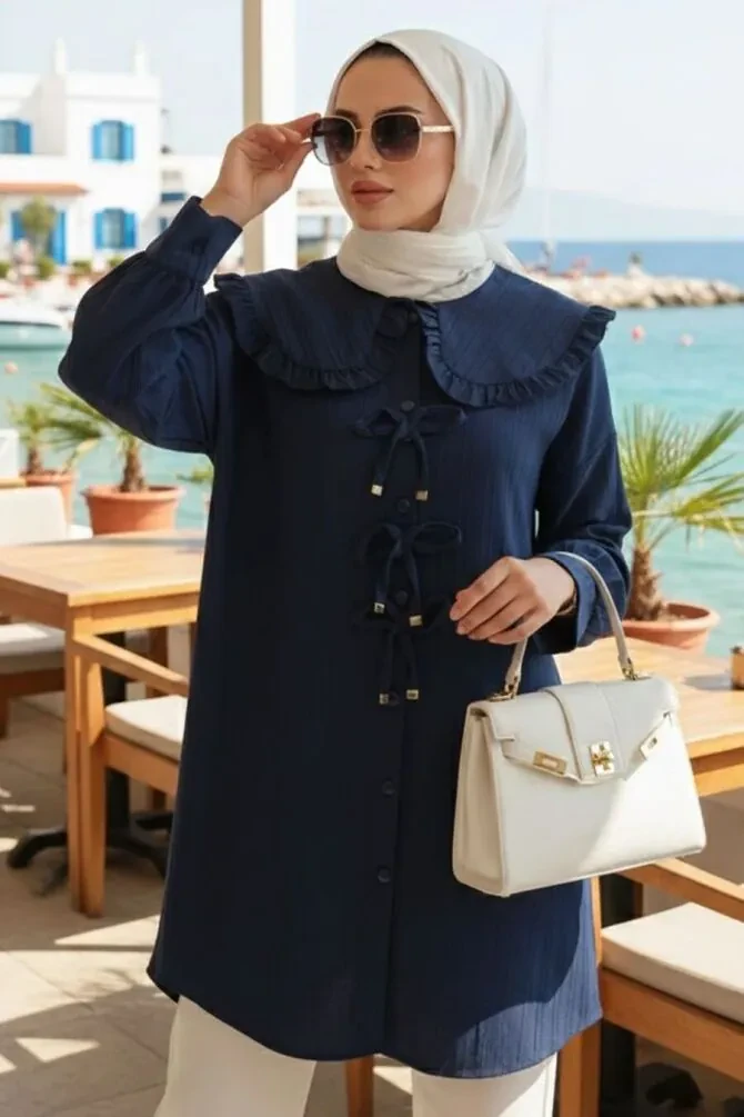 Bebe Yaka Lacivert Tesettür Tunik 11011L - 1