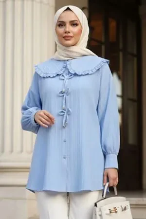 Bebe Yaka Mavi Tesettür Tunik 11011M 