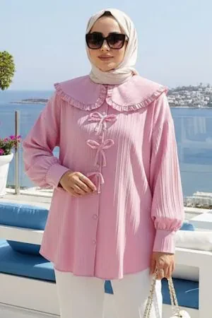 Bebe Yaka Pembe Tesettür Tunik 11011P 