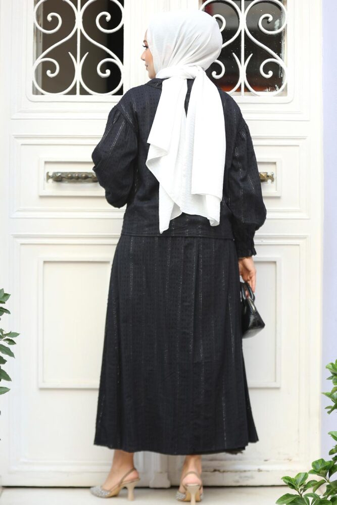 Bebe Yaka Siyah Tesettür Etekli İkili Takım 30004S - 4