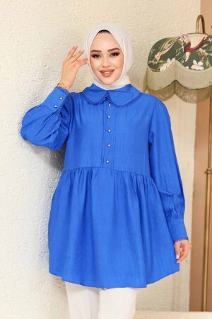 Bebe Yaka Sax Mavisi Tesettür Tunik 40691SX - 1