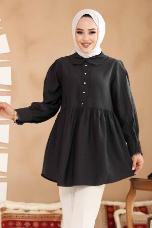 Bebe Yaka Siyah Tesettür Tunik 40691S - 3