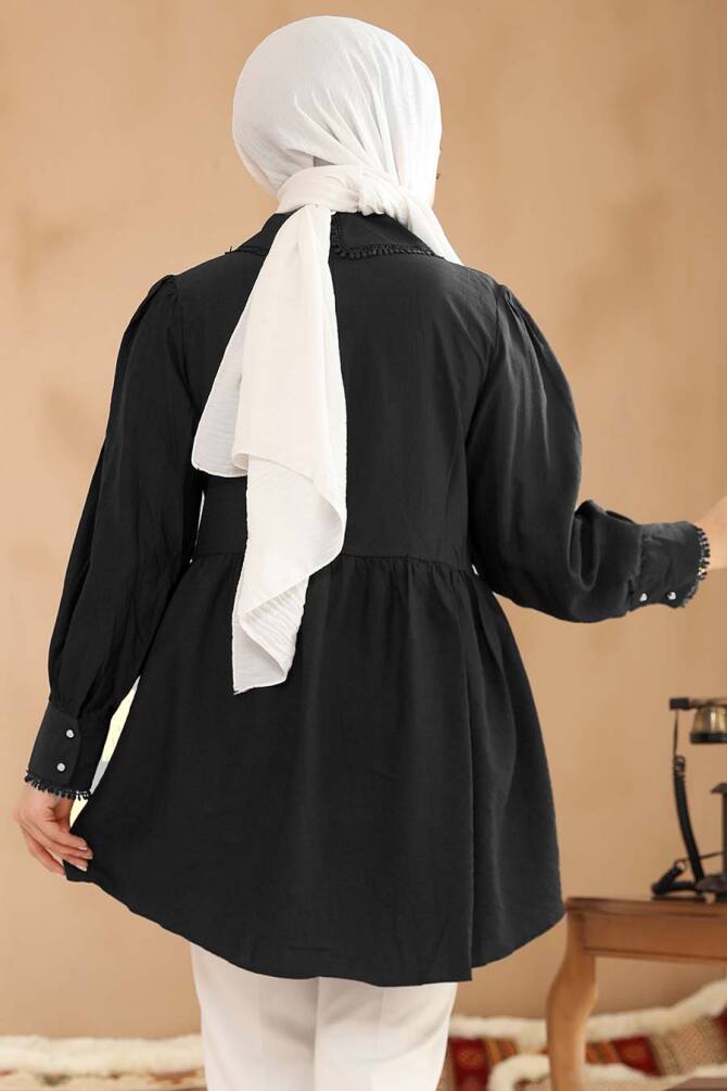 Bebe Yaka Siyah Tesettür Tunik 40691S - 5