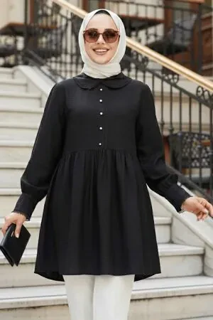 Bebe Yaka Siyah Tesettür Tunik 40691S 