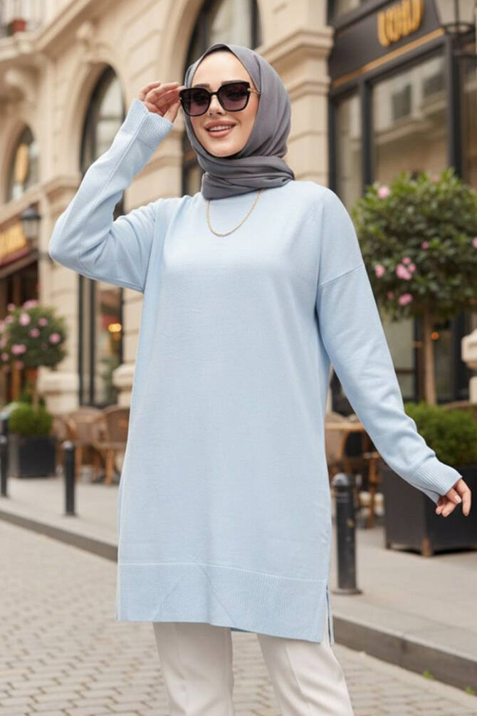 Bebek Mavisi Tesettür Triko Kazak Tunik 17203BM - 1