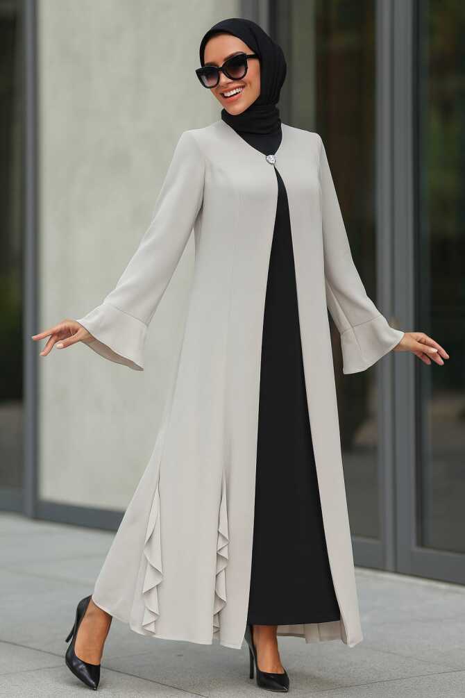 Beige Hijab Abaya 1535BEJ - 1