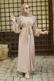 Beige Hijab Abaya 3221BEJ - Thumbnail