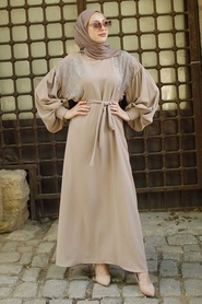 Beige Hijab Abaya 3221BEJ - Thumbnail