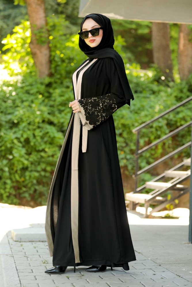 Beige Hijab Abaya 55084BEJ - 1