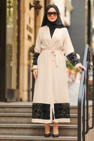 Beige Hijab Abaya Suit 221146BEJ - Thumbnail