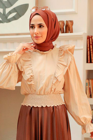 Beige Hijab Blouse 8428BEJ - Thumbnail