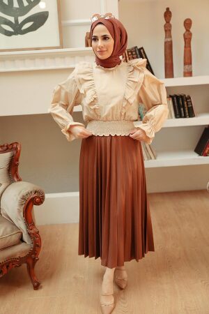 Beige Hijab Blouse 8428BEJ - Thumbnail