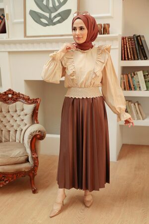 Beige Hijab Blouse 8428BEJ - Thumbnail