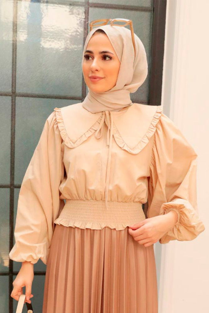 Beige Hijab Blouse 8633BEJ - 3