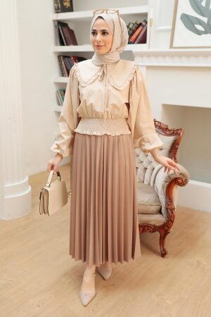 Beige Hijab Blouse 8633BEJ - 4