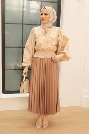 Beige Hijab Blouse 8633BEJ - Thumbnail