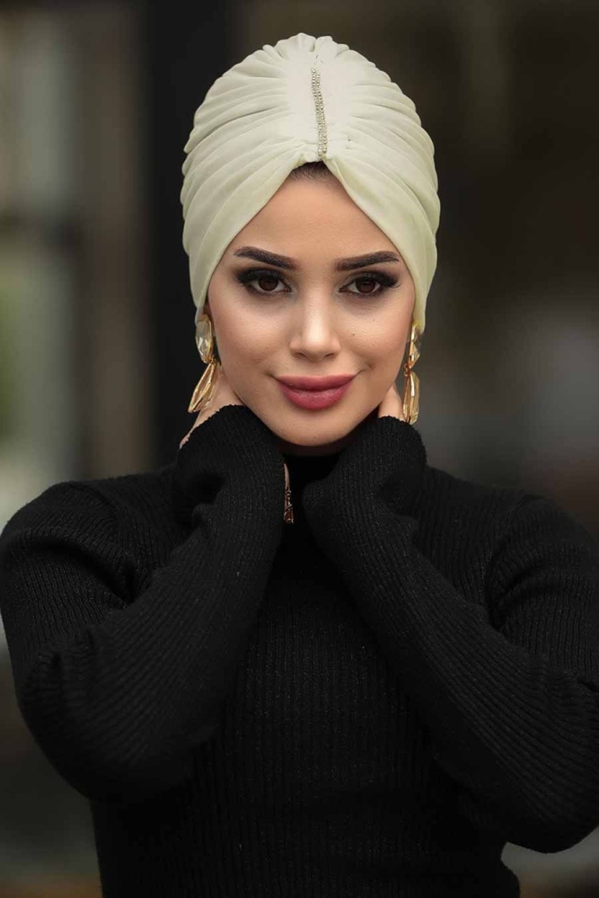 Beige Hijab Cap Shawl 7526BEJ - 1