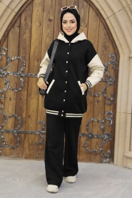 Beige Hijab College Jacket 35742BEJ - Thumbnail