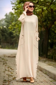 Beige Hijab Daily Dress 30112BEJ - Thumbnail