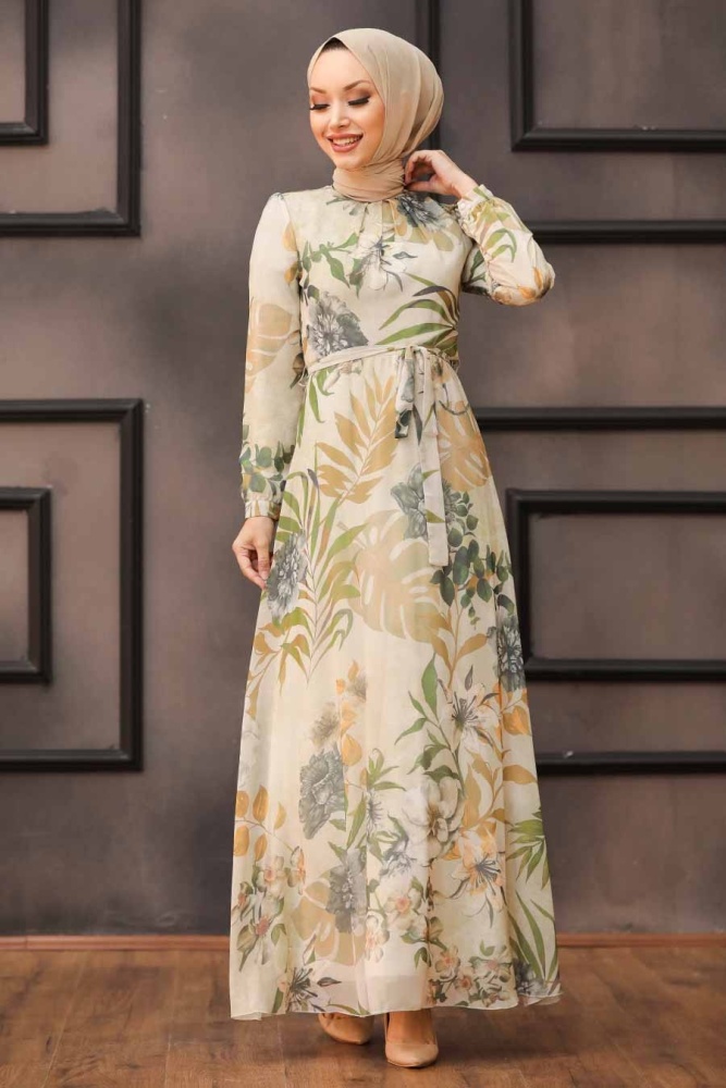 Beige Hijab Daily Dress 81542BEJ - 1