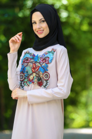 Beige Hijab Dress 3068BEJ - Thumbnail