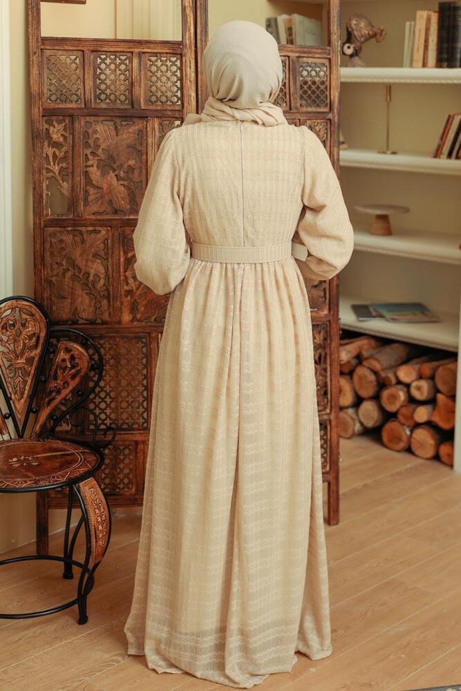 Beige Hijab Dress 10404BEJ - 3