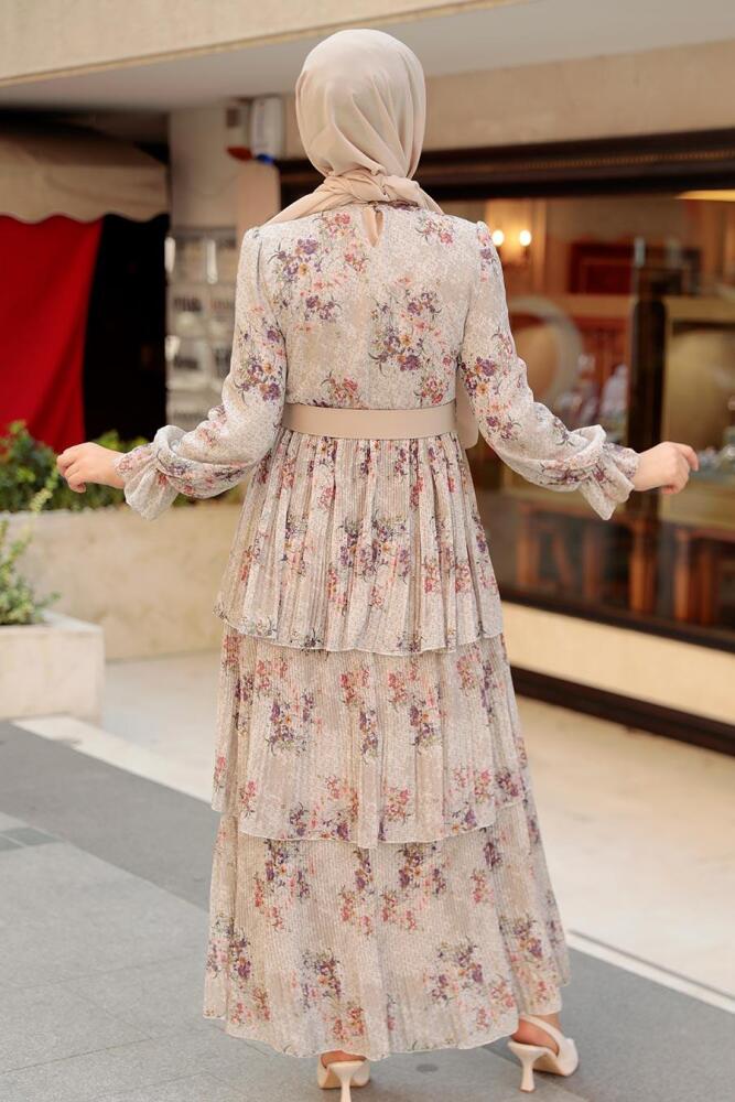 Beige Hijab Dress 11470BEJ - 2