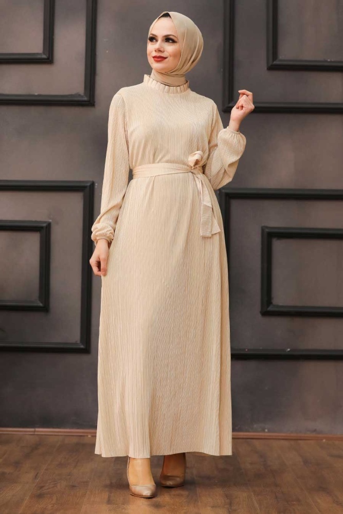 Beige Hijab Dress 12151BEJ - 1