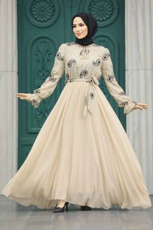 Beige Hijab Dress 12170BEJ - 1