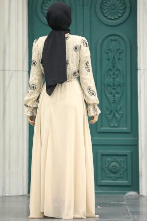 Beige Hijab Dress 12170BEJ - 4