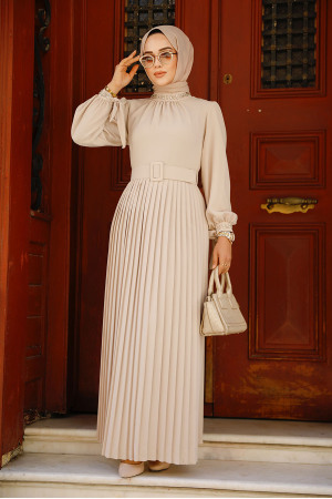 Beige Hijab Dress 1220BEJ - 2