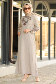 Beige Hijab Dress 23120BEJ - Thumbnail