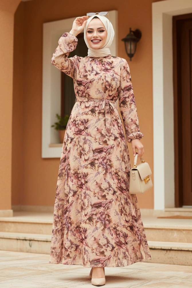 Beige Hijab Dress 279057BEJ - 1