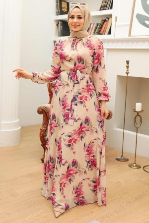 Beige Hijab Dress 279069BEJ - 3