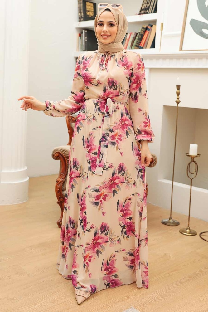 Beige Hijab Dress 279069BEJ - 3