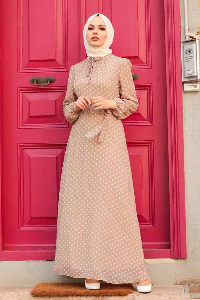 Beige Hijab Dress 27909BEJ - 1