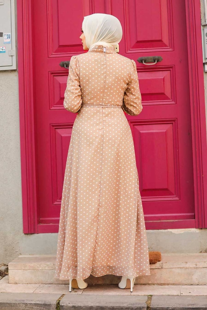 Beige Hijab Dress 27909BEJ - 2