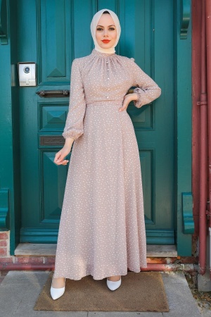 Beige Hijab Dress 2809BEJ - 1