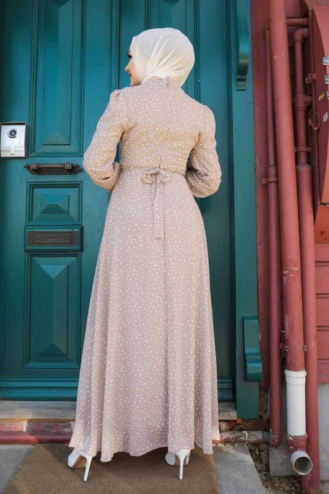 Beige Hijab Dress 2809BEJ - 2