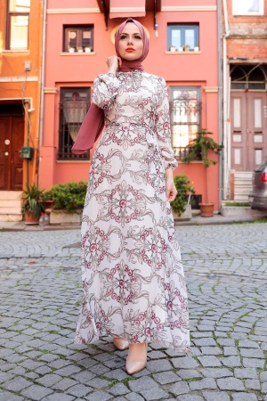 Beige Hijab Dress 2923BEJ - 1