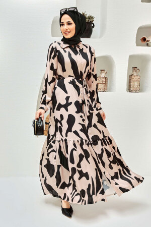 Beige Hijab Dress 30012BEJ - 2