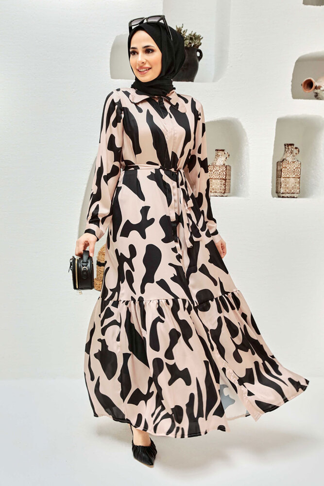 Beige Hijab Dress 30012BEJ - 2