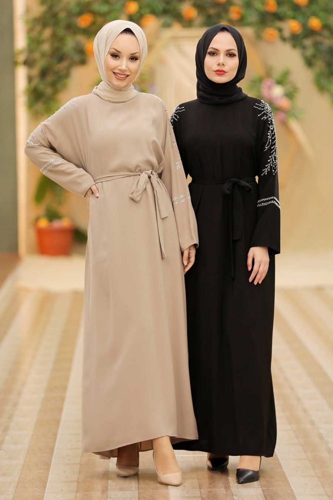 Beige Hijab Dress 3222BEJ - 2