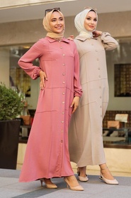 Beige Hijab Dress 3340BEJ - Thumbnail