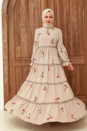 Beige Hijab Dress 3403BEJ - 1