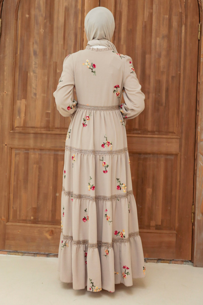 Beige Hijab Dress 3403BEJ - 2
